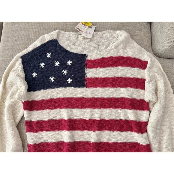 Women's Lucky Brand American Flag Sweater Size Large Coastal Preppy Patriotic - Picture 5 of 5